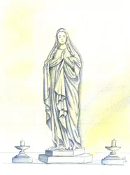 Een standbeeld van de Heilige Maagd Maria