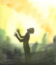Een onbekeerlijke ziel die was gestorven en op het punt stond diep in de hel af te dalen, schreeuwde woedend naar de Heilige God - de enige God - die die ziel verachtte en wiens wetten hij had genegeerd, 2005 (aquarel op papier)