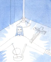 Zodra de pyxis werd geopend, en ik Jezus aanbad, Echt Aanwezig in het Heilig Sacrament, werd mij het vreugdevolle gezicht van Jezus Zelf getoond, die zijn armen uitstrekt om mij te begroeten