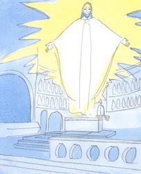 Aan het einde der tijden zal Christus, die in glorie uit de dood is opgestaan, alle mensen oordelen