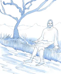 Christus vertelde me dat het waar was dat Hij niet het genoegen had van warme baden, zoals wij die tegenwoordig hebben; toch had Hij meren en rivieren voor verfrissing - en, voor een groot deel van de tijd, warm weer, 2005 (aquarel op papier)