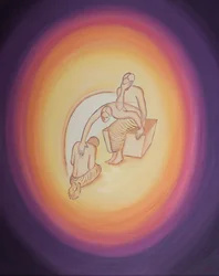 God de Vader, die zich bewust is van de verschrikkelijke prijs van de menswording, reikt door zijn Heilige Geest de hand aan zijn geliefde Zoon, die er gewillig mee instemt naar de aarde te komen voor onze verlossing, 2003