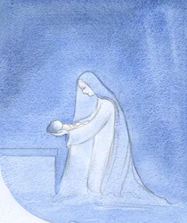 Hoe eenvoudig legde Maria, knielend, haar baby neer om te slapen, zonder zich zorgen te maken over haar eigen bevoorrechte rol
