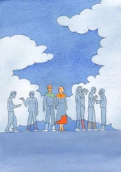 Het is alsof er, in de ogen van de Heer, een wolk van corruptie rondwaart in de samenleving; en katholieken vinden het moeilijk om niet overwonnen te worden, 2004 (aquarel op papier)