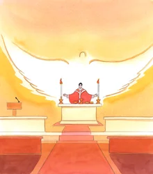 Het is de Heilige Geest die aan het werk is in elk gebed dat we aanbieden, en aan het werk om de verandering te bewerkstelligen die plaatsvindt bij de Consecratie, wanneer het brood en de wijn het Heilige Lichaam en Bloed van Christus worden