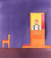 Veel katholieken leiden een leven dat Gods kinderen onwaardig is en hebben geen spijt dat ze tegen Zijn wetten ingaan - vandaar de lege biechtstoelen in dit tijdperk, 2005 (aquarel op papier)
