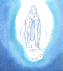 Maria, de Onbevlekte Maagdelijke Moeder van Christus, heeft een buitengewone zuiverheid; en wij, die niet zo zuiver zijn, moeten boete doen voor onze zonden en bidden om hulp en vergeving, 2005 (aquarel op papier)