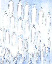 De Heer liet me zien dat duizenden heiligen in de hemel in volmaakte vrede leven, in gelukzalig genot van de schoonheid van God, verenigd in lofprijzing van de Vader en in liefde voor elkaar, 2005 (aquarel op papier)