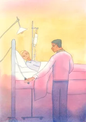 De wereld zou een betere plek zijn als regeringen aan de zorg voor zieken zouden besteden wat ze aan ruimteverkenning en dergelijke projecten besteden, 2005 (aquarel op papier)