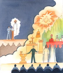 Er zijn openbare lezingen voor vragenstellers waarin sprekers vertellen over hun persoonlijke vriendschap met Jezus, die wordt versterkt door wat ze in de Bijbel lezen, 2005 (aquarel op papier)
