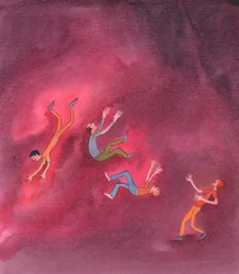 Degenen die betrokken zijn bij ernstige zonde, zoals degenen die abortus promoten, zullen op een dag in de hel vallen, tenzij ze berouw tonen, 2005 (aquarel op papier)