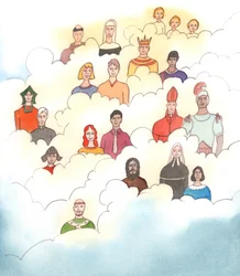 Hoewel we weten dat de heiligen niet op de wolken zitten, zoals te zien is op oude afbeeldingen, blijft de waarheid die door middel van die afbeeldingen wordt getoond hetzelfde, 2005 (aquarel op papier)