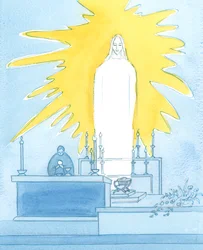 Waarlijk, Christus onze God is aanwezig voor ons, Lichaam, Bloed, Ziel en Godheid: Aanwezig in glorie bij elke Mis om tot de Vader te bidden namens ons