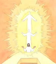 Toen Christus in de Bovenzaal bad voor zijn lijdensweg, bad Hij in de Heilige Geest tot zijn hemelse Vader, 2005 (aquarel op papier)
