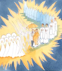 Wanneer we de Aanwezigheid van Jezus in het Heilig Sacrament eren, voegen de engelen en heiligen zich bij ons in onze aanbidding