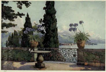 Pallanza vanaf Isola Bella, Lago Maggiore, Illustratie uit 
