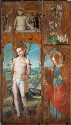 Sint Sebastiaan, Sint Lucia, Christus opstanding met de symbolen van de Passie