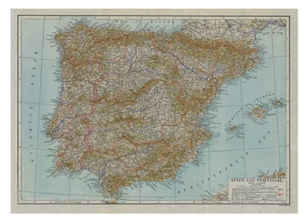 Kaart van Spanje en Portugal, c1910