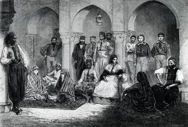 Juffrouw Tinne met haar Huishoudelijk Personeel, Algiers, illustratie uit 