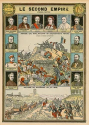Tweede Keizerrijk 1852 tot 1870 - verovering van Malakoff 8 september 1855 - overwinning van Solferino 24 juni 1859 - Emile Ollivier, Baron Haussmann, Napoleon III, Imperator Eugenia, Paus Pius 9, Maarschalk Niel, Victor Emmanuel II van Italië