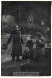 De zaak Champmathieu: Monsieur Madeleine onthult zijn ware identiteit tijdens het proces tegen een arme man, Champmathieu, zijn dubbelganger, om te voorkomen dat deze in zijn plaats wordt veroordeeld: „Ik ben Jean Valjean“ - Illustratie van Emile Bayard