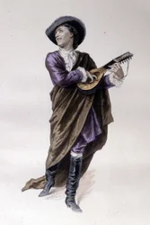 De graaf van Almaviva, personage uit De barbier van Sevilla van Beaumarchais (1732-1799), gecreëerd in 1773. Illustratie door Émile Bayard.