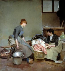 De wieg. Schilderij van Auguste Pinchart (1842-1924)