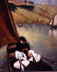 Bretonse vrouwen in een veerboot, ca. 1900