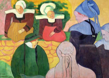 Bretonse vrouwen op een muur