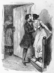 Illustratie voor Eugenie Grandet, roman door Honore de Balzac (1799-1850) uit de meerdelige collectie getiteld Human Comedy, gravure door Emile Deschamps (1822-1893)