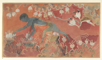 Blauwe Aap Saffraanverzamelaar fresco uit het Paleis van Minos in Knossos