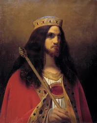 Portret van Childerik III, koning van Neustrië, Austrasië, Bourgondië en de Franken (overl. 754). Schilderij van Émile Signol (1804-1892), 1825-1850. Afmetingen: 0.92 x 0.74 m. Versailles, kasteelmuseum