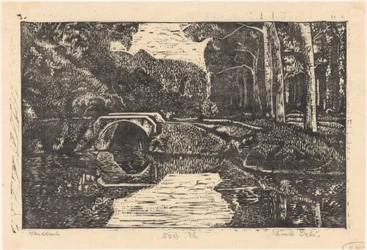 Brug over een gracht in een bos