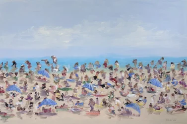 Druk strand in de zomer