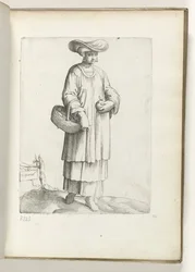 Vrouw met mand in Spaanse kleding