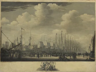 Het verzamelen van de vloot in de haven van Vlissingen, 1804