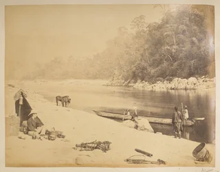 Veerboot op de Teesta, nabij Bheerkotee. 