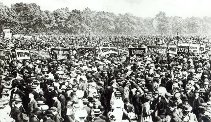 Grote demonstratie voor vrouwenkiesrecht in Hyde Park, 21 juni 1908