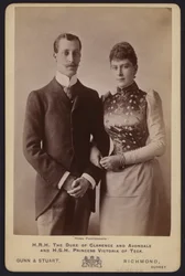 Portret, Prins Albert Victor, oudste zoon van koning Edward VII, en Prinses Mary van Teck (zw/w foto)