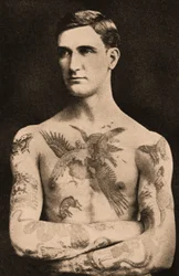 Portret van een man getatoeëerd door Sutherland MacDonald