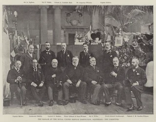 De bazaar in het Royal United Service Institution, Whitehall, het comité