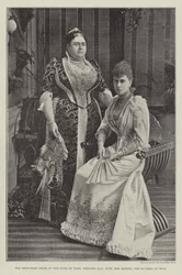De verloofde bruid van de hertog van York, prinses May, met haar moeder, de hertogin van Teck
