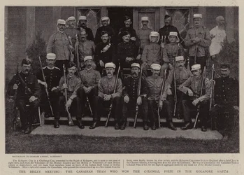 De Bisley-bijeenkomst, het Canadese team dat de koloniale prijs won in de Kolapore-wedstrijd