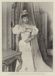 De kroonprinses van Roemenië (prinses Marie van Edinburgh) in haar trouwjurk