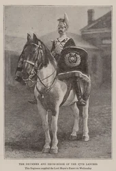 De trommelaar en trommelpaard van de 17e Lancers