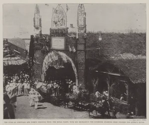 De koloniale tour van de hertog van Cornwall en York, het koninklijke gezelschap, met Zijne Excellentie de Gouverneur, vertrekkend van Colombo naar Queens House