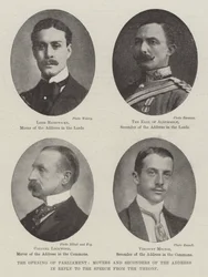 De opening van het parlement, indieners en ondersteuners van het antwoord op de toespraak van de troon