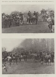 De prins en prinses van Wales in Badminton, met de Beaufort-honden, 4 maart