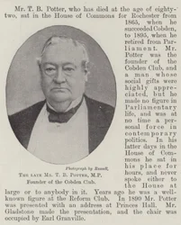 De overleden Mr T B Potter, MP, oprichter van de Cobden Club