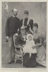 De overleden koningin van Denemarken, vier generaties, de koning, de prinses van Wales, de hertogin van Fife en Lady Alexandra Duff